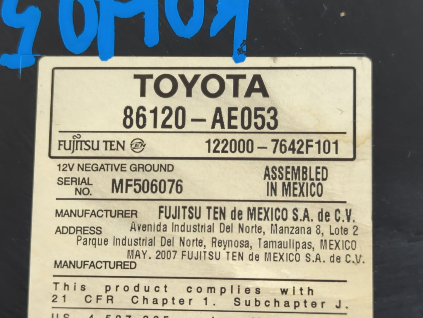2006-2007 Toyota Sienna Radio AM FM Cd Player Receiver Replacement P/N:86120-AE053 Fits Fits 2006 2007 OEM Used Auto Parts -