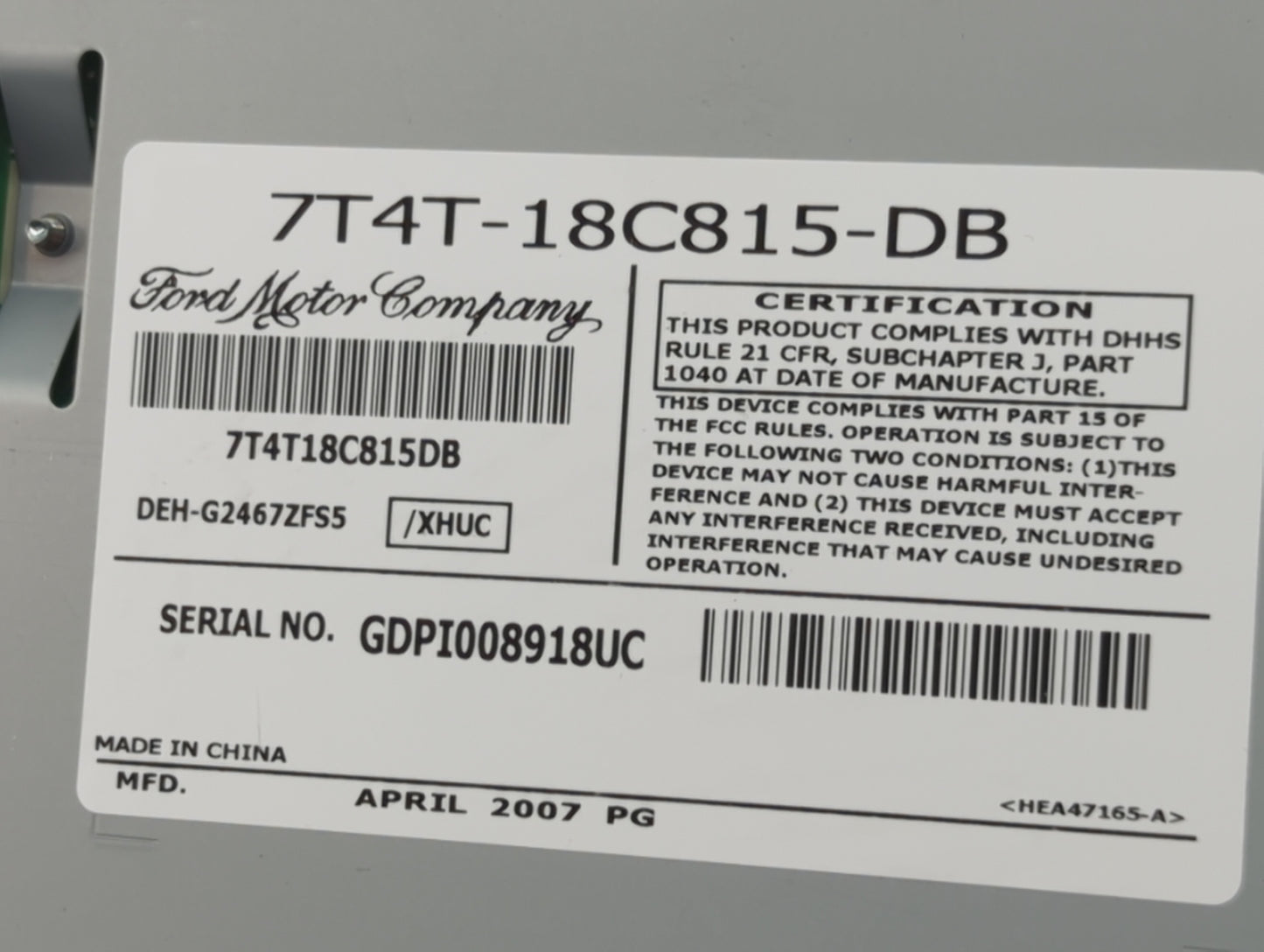 2007 Ford Edge Radio AM FM Cd Player Receiver Replacement P/N:7T4T-18C815-DB 7T4T18C815DB, DEH-G2467ZFS5, GDPI008918UC Fits