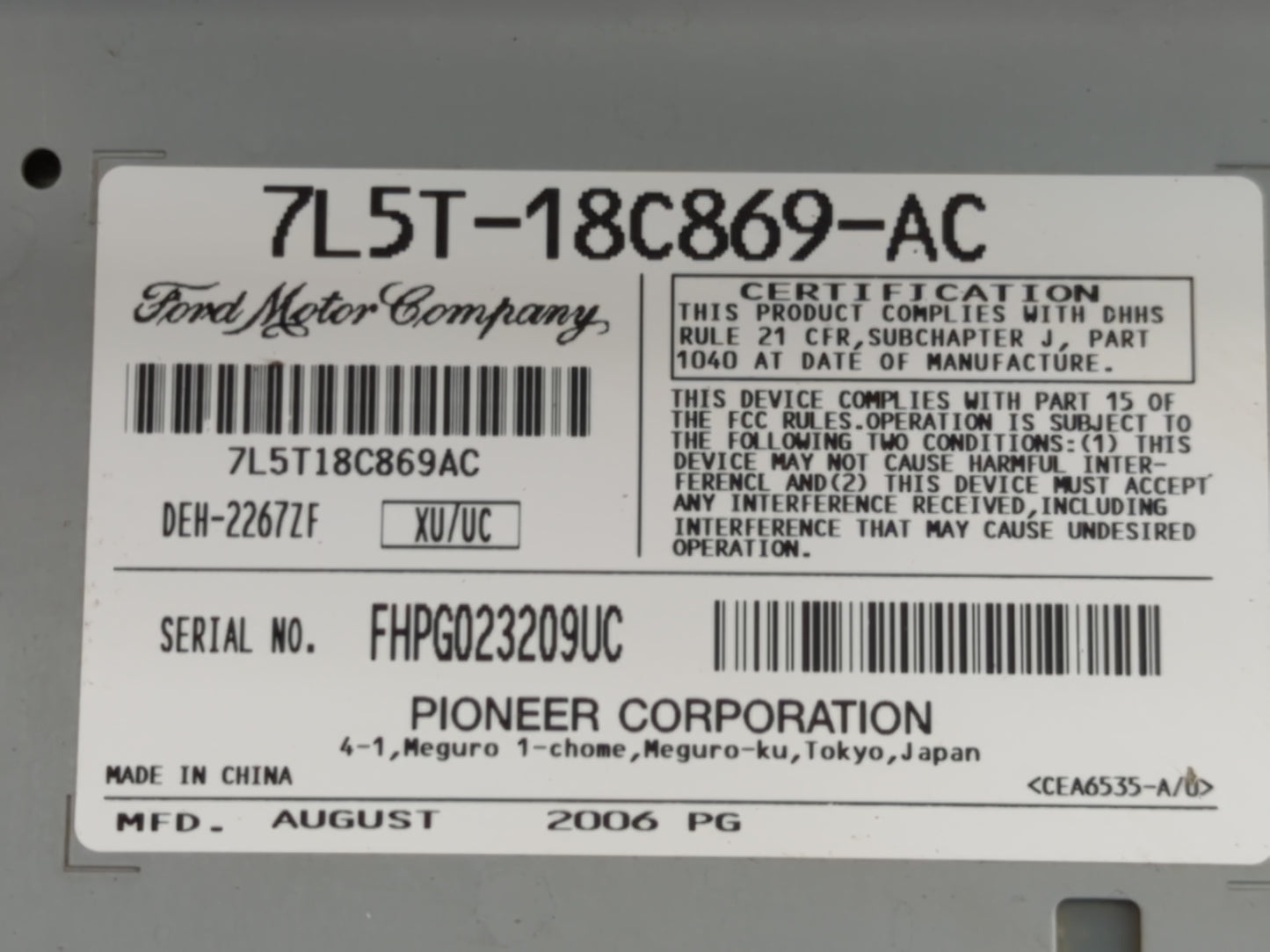 2007 Ford Ranger Radio AM FM Cd Player Receiver Replacement P/N:7L5T-18C869-AC Fits OEM Used Auto Parts - Oemusedautoparts1.