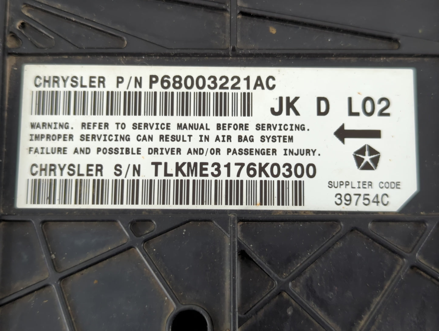 2007-2007 Jeep Wrangler Airbag Control Module P68003221ac - Oemusedautoparts1.com