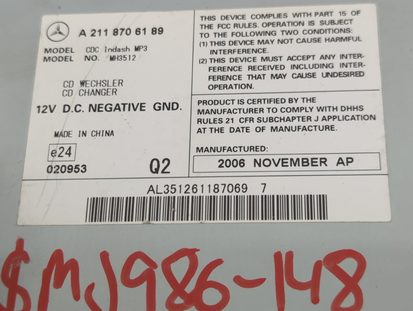 2007-2012 Mercedes-Benz Gl450 Radio AM FM Cd Player Receiver Replacement P/N:A 211 870 61 89 Fits OEM Used Auto Parts - Oemu