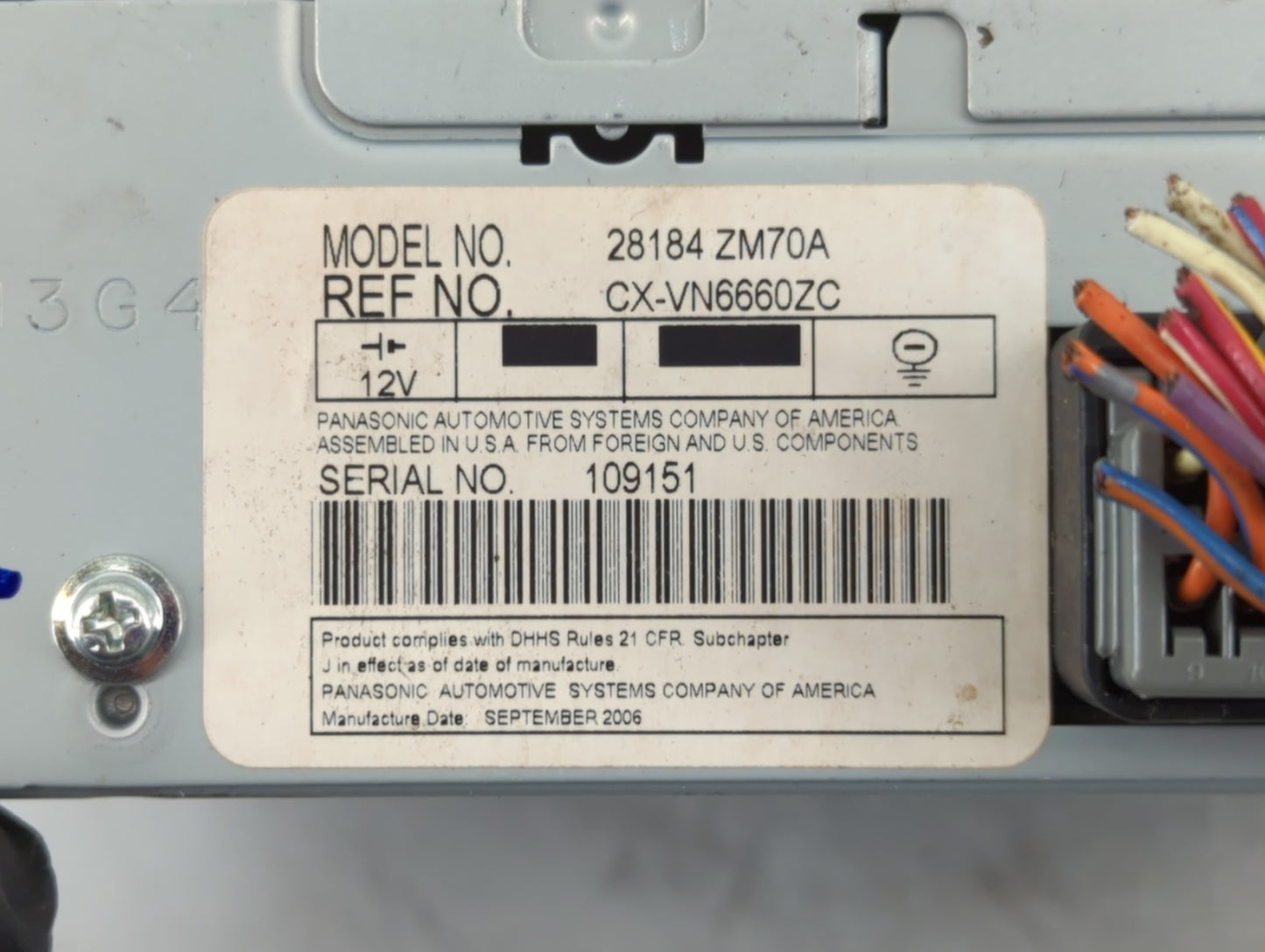 2007-2009 Nissan Quest Radio AM FM Cd Player Receiver Replacement P/N:28184 ZM70A Fits Fits 2007 2008 2009 OEM Used Auto Par