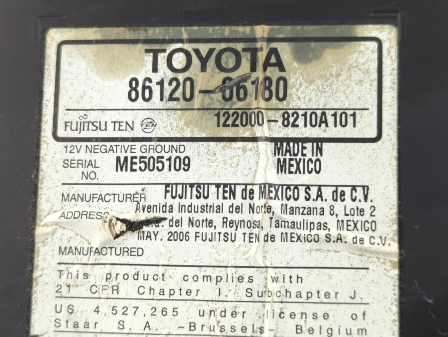 2007-2009 Toyota Camry Radio AM FM Cd Player Receiver Replacement P/N:86120-06180 Fits Fits 2007 2008 2009 OEM Used Auto Par