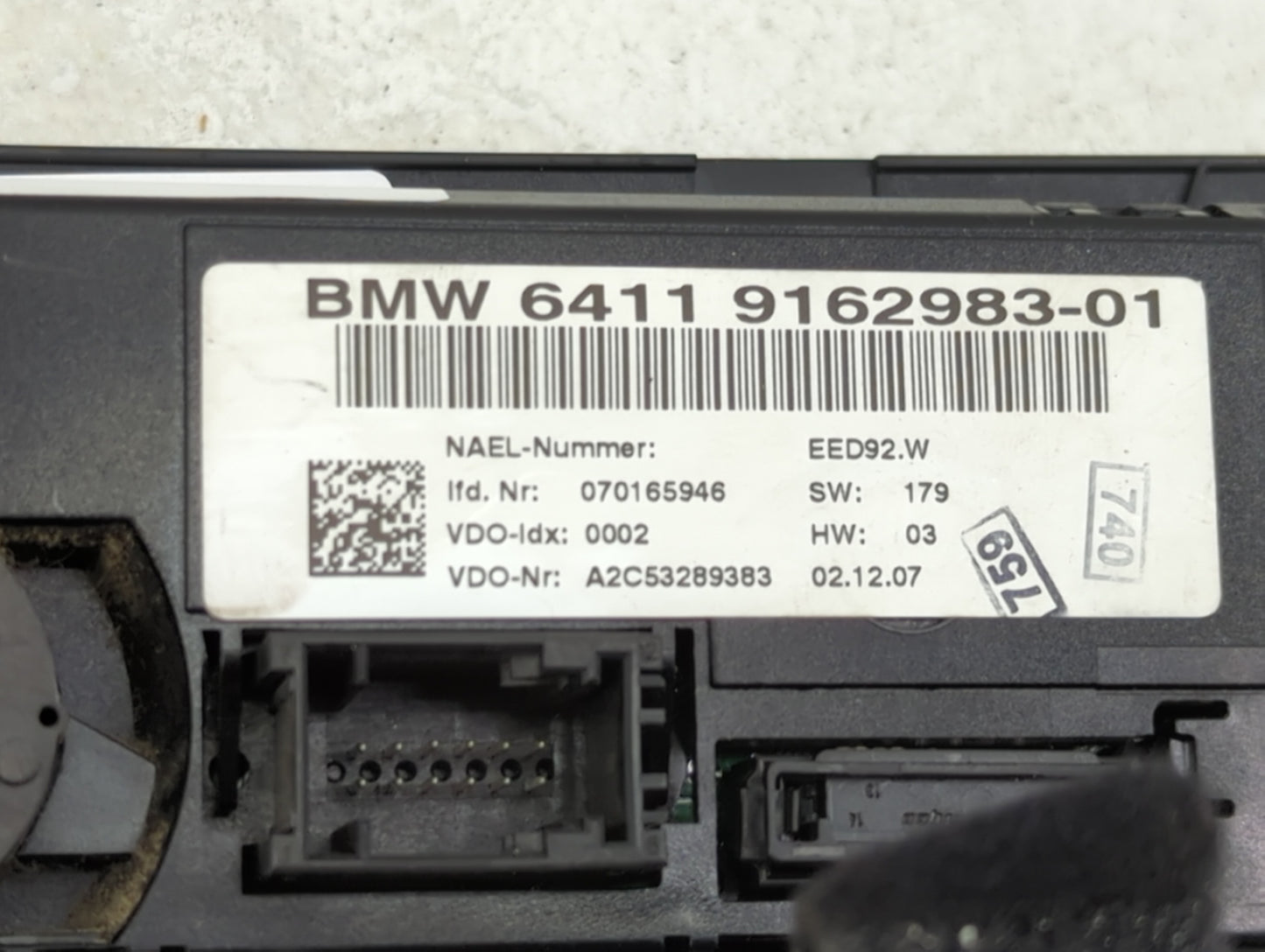 2007-2009 Bmw 328i Climate Control Module Temperature AC/Heater Replacement P/N:9162983-01 Fits Fits 2007 2008 2009 OEM Used