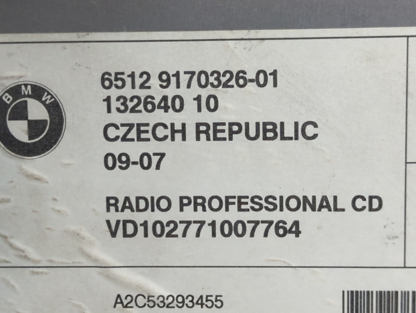 2007-2009 Bmw 335i Radio AM FM Cd Player Receiver Replacement P/N:132640 10 6512 9170326-01 Fits Fits 2006 2007 2008 2009 20