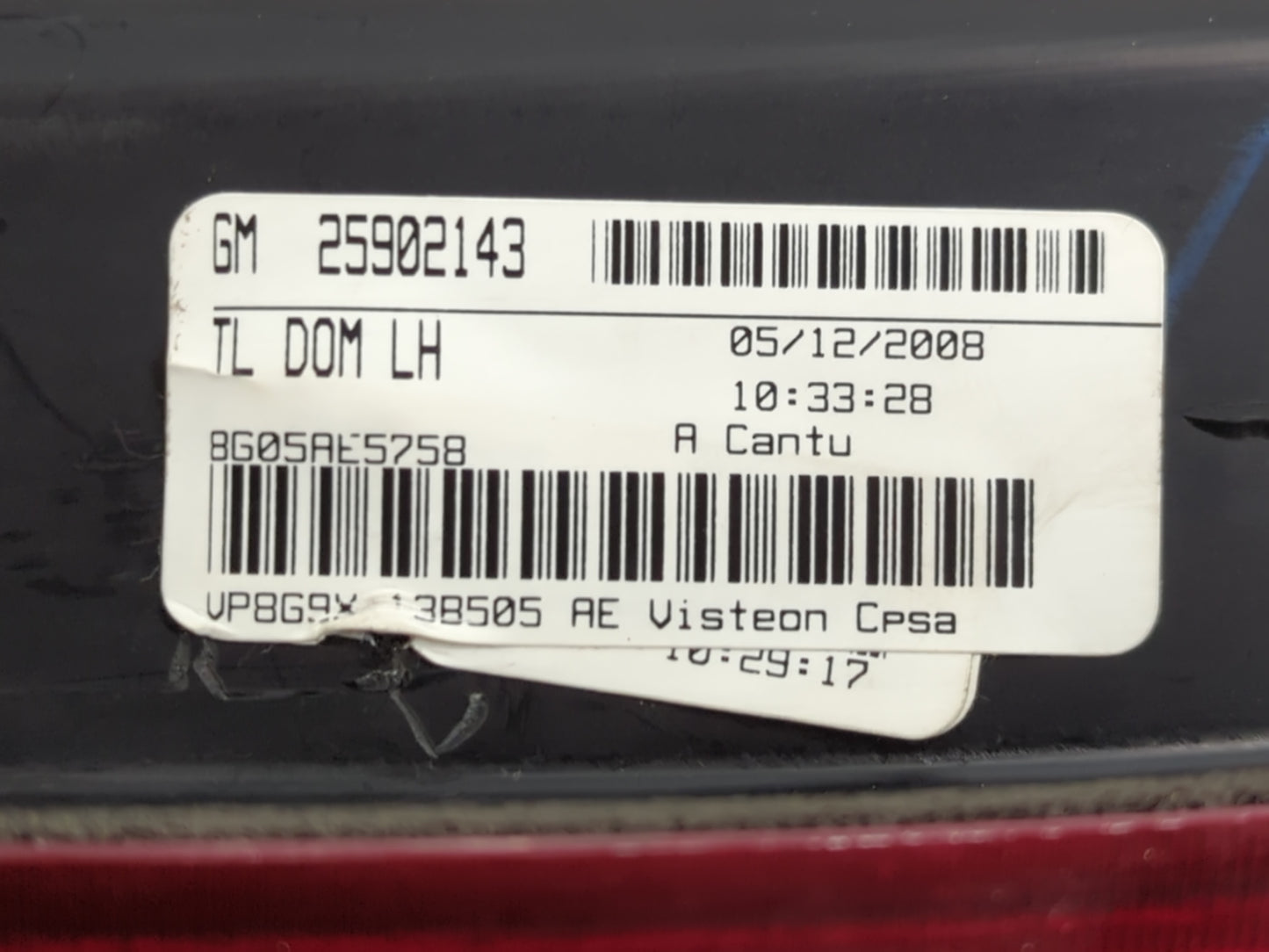 2008-2014 Cadillac Cts Tail Light Assembly Driver Left OEM P/N:25902143 Fits Fits 2008 2009 2010 2011 2012 2013 2014 OEM Use