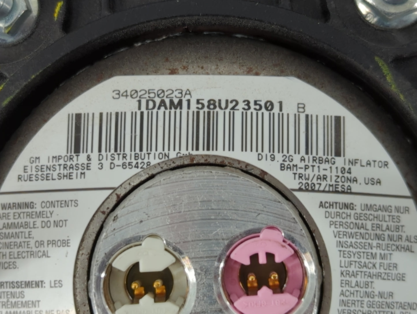 2008-2011 Cadillac Sts Air Bag Driver Left Steering Wheel Mounted P/N:34025023A Fits Fits 2008 2009 2010 2011 OEM Used Auto