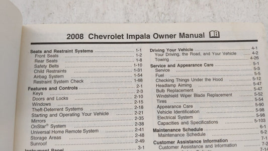 2008 Chevrolet Impala Owners Manual Book Guide OEM Used Auto Parts
