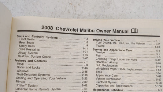 2008 Chevrolet Malibu Owners Manual Book Guide OEM Used Auto Parts