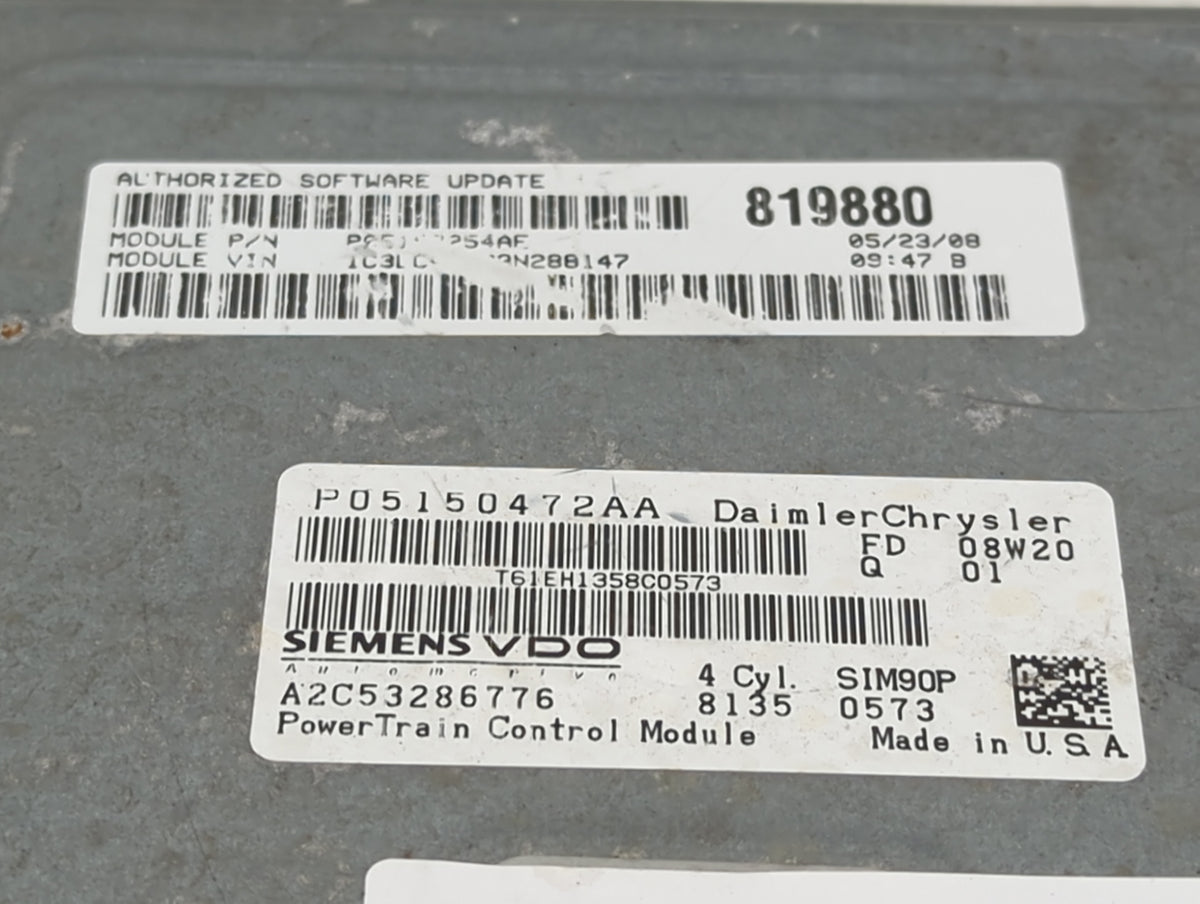 2007-2010 Chrysler Sebring PCM Engine Control Computer ECU ECM PCU OEM P/N:P05150472AA A2C53286776 Fits Fits 2007 2008 2009