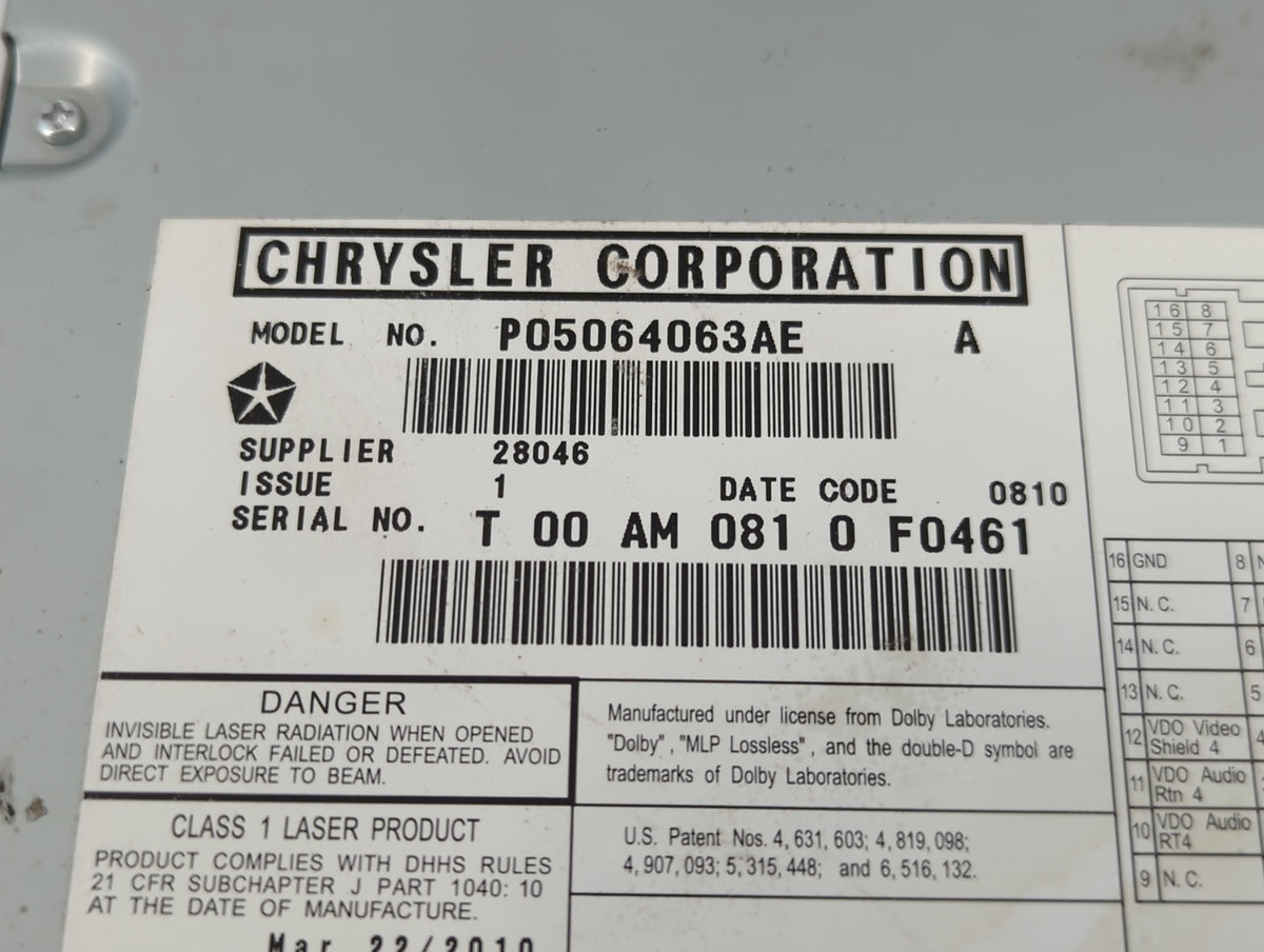 Dodge Caravan Am Fm Cd Player Radio Receiver 771180 - Oemusedautoparts1.com