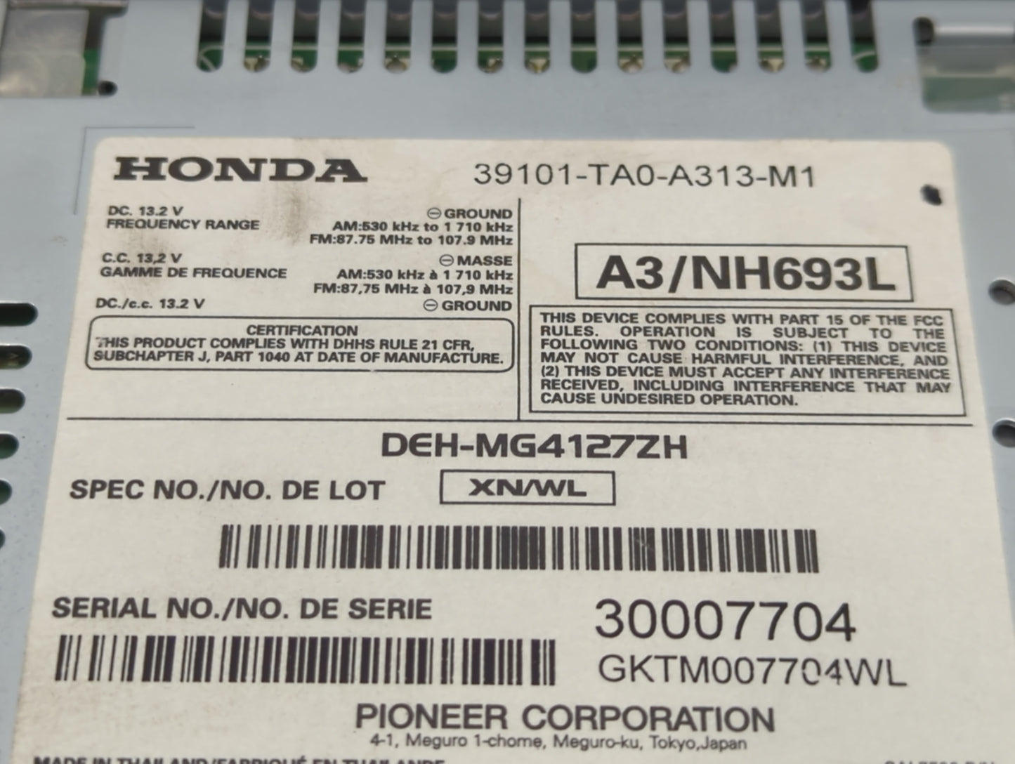 2008-2009 Honda Accord Radio AM FM Cd Player Receiver Replacement P/N:39101-TA0-A313-M1 Fits Fits 2008 2009 OEM Used Auto Pa