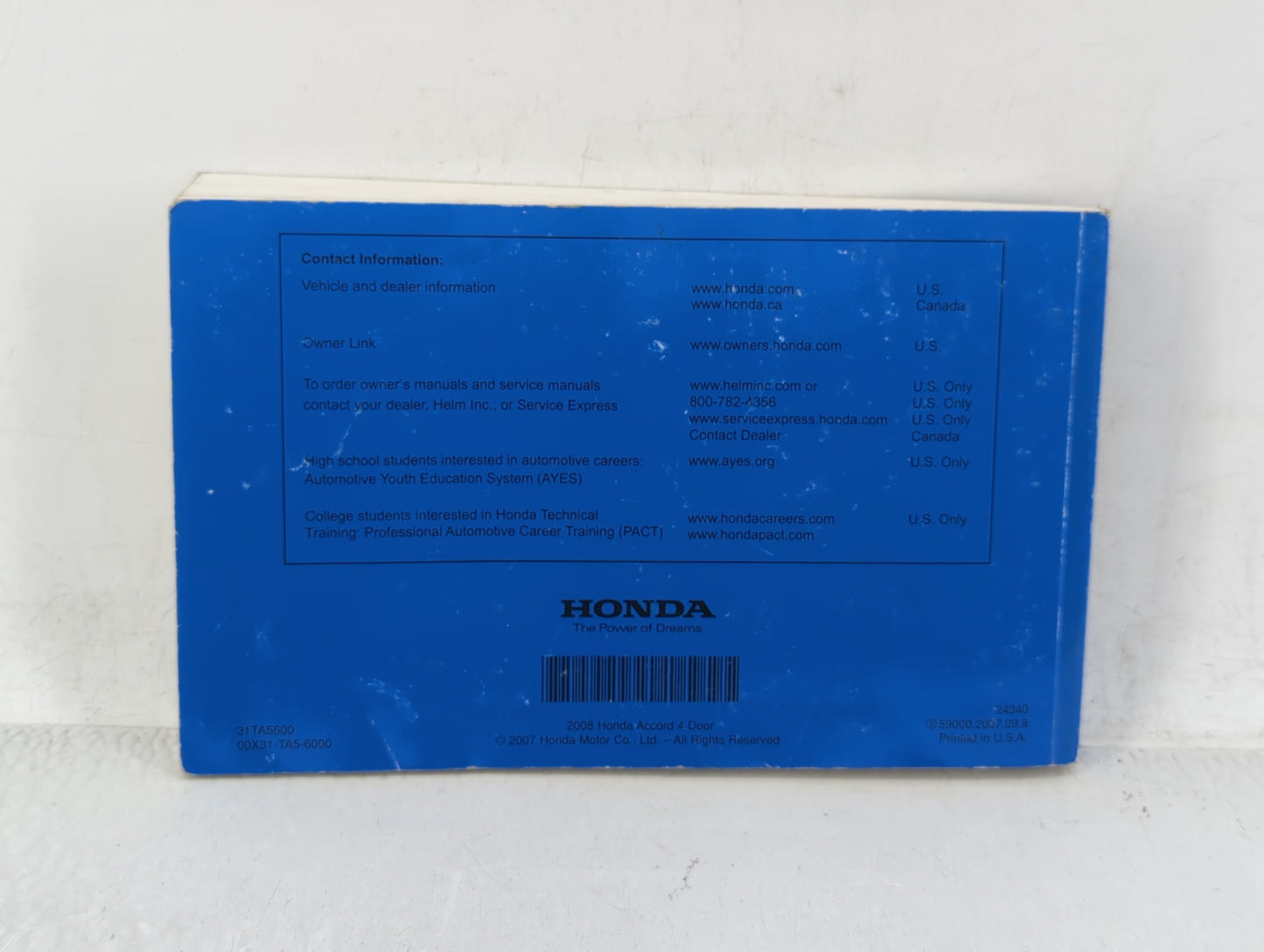 2008 Honda Accord Owners Manual Book Guide OEM Used Auto Parts - Oemusedautoparts1.com