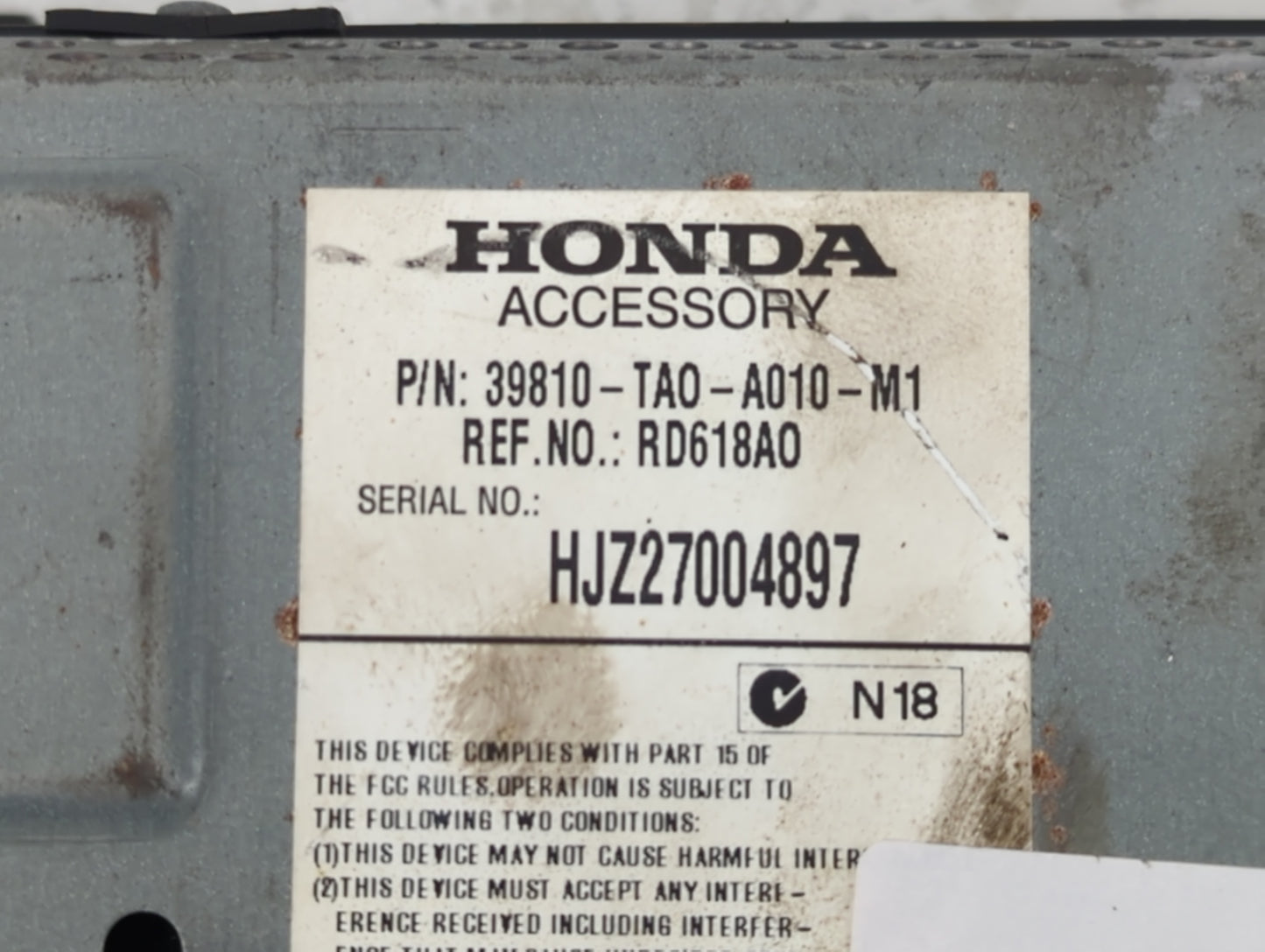 2008 Honda Accord Radio AM FM Cd Player Receiver Replacement P/N:39710-TA0-A010-M1 Fits OEM Used Auto Parts - Oemusedautopar