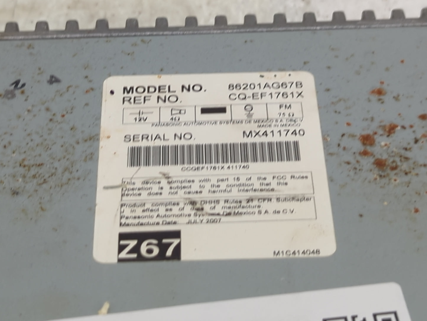 2007-2008 Subaru Legacy Radio AM FM Cd Player Receiver Replacement P/N:86201AG67B CQ-EF1761X Fits Fits 2007 2008 OEM Used Au