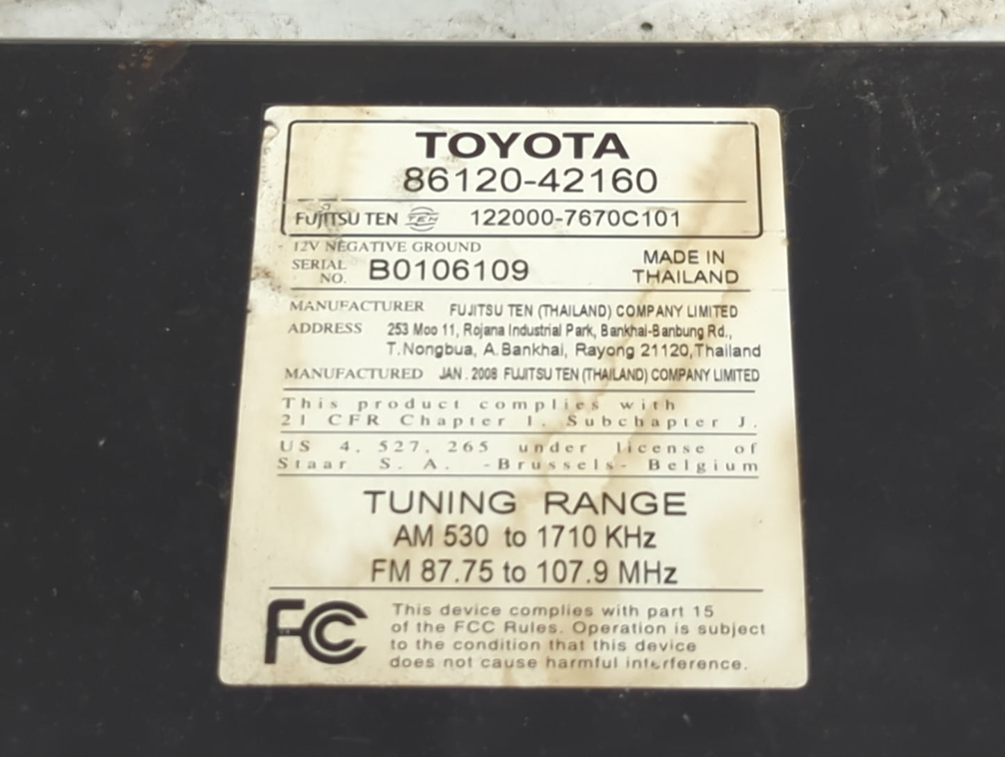 2006-2008 Toyota Rav4 Radio AM FM Cd Player Receiver Replacement P/N:86120-42160 122000-7670C101 Fits Fits 2006 2007 2008 OE