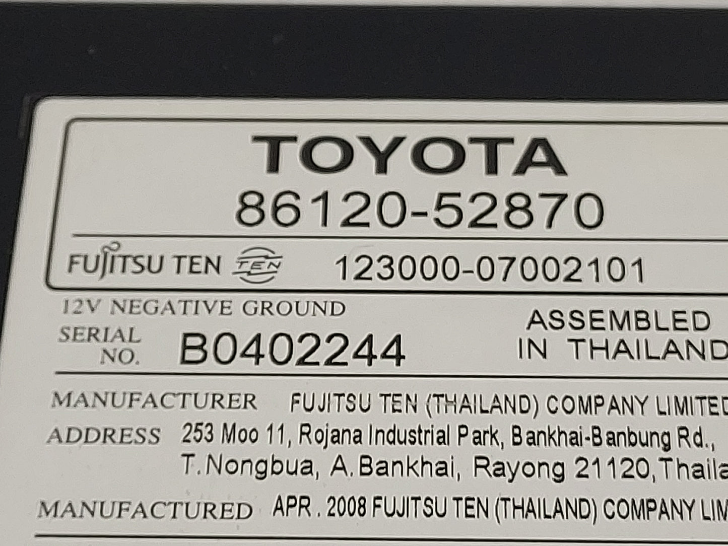 2008 Toyota Yaris Radio AM FM Cd Player Receiver Replacement P/N:86120-52870 Fits OEM Used Auto Parts - Oemusedautoparts1.co