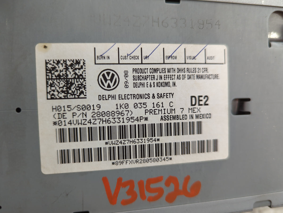 2008 Volkswagen Passat Radio AM FM Cd Player Receiver Replacement P/N:1K0035161C 28088967 Fits Fits 2006 2007 2009 OEM Used