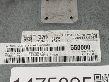 2007-2010 Dodge Caliber PCM Engine Control Computer ECU ECM PCU OEM P/N:P68031672AD A2C53319906 Fits Fits 2007 2008 2009 2010 OEM Used Auto Parts