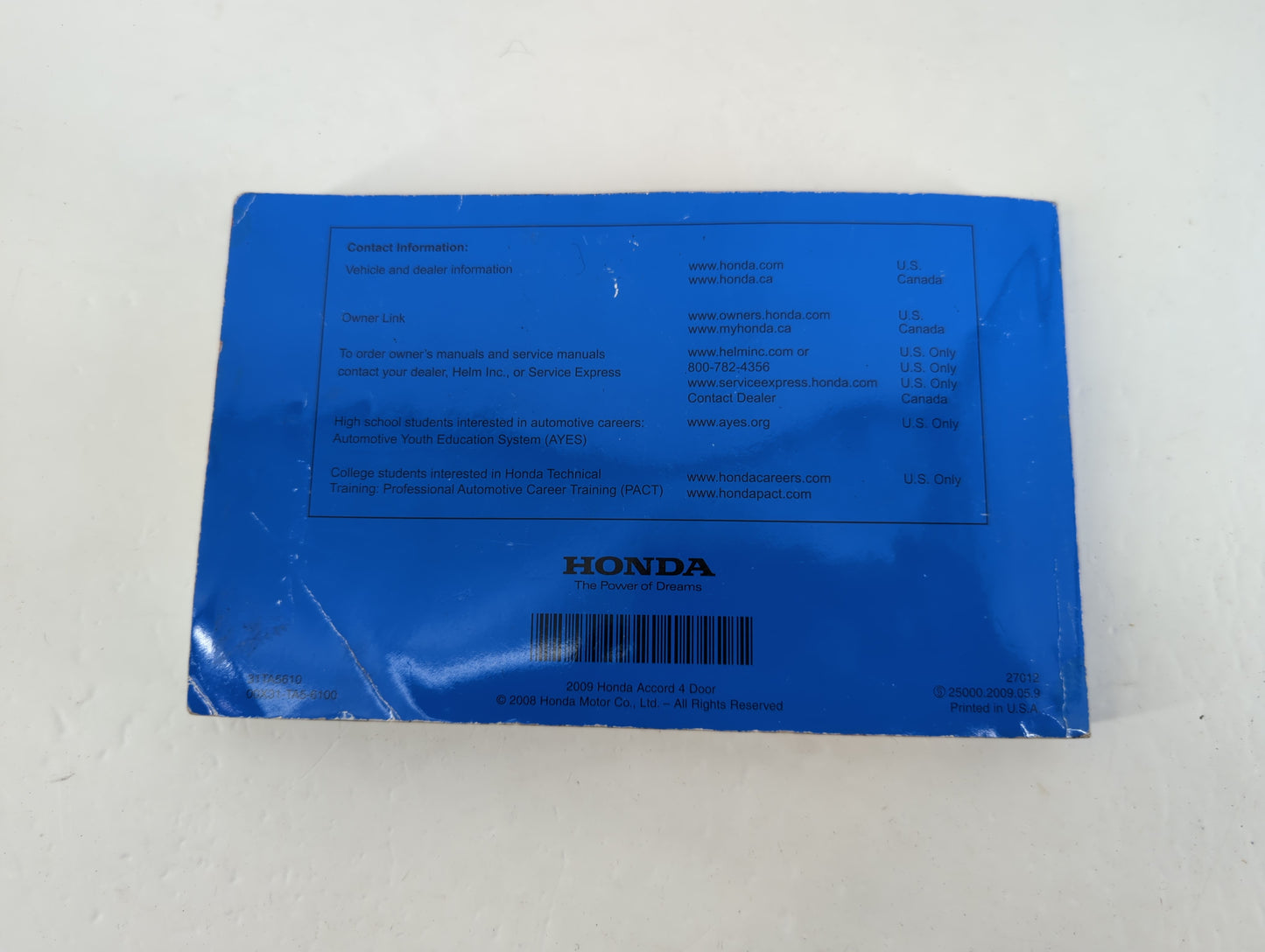 2009 Honda Accord Owners Manual Book Guide P/N:00X31-TA5-6100 31TA5610 OEM Used Auto Parts - Oemusedautoparts1.com