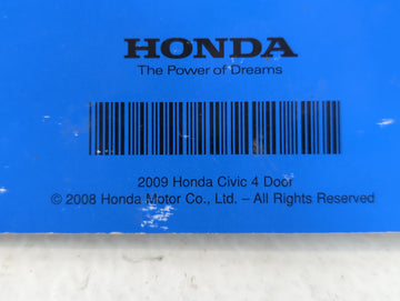 2009 Honda Civic Owners Manual Book Guide P/N:00X31-SNA-6302 31SNA630 OEM Used Auto Parts