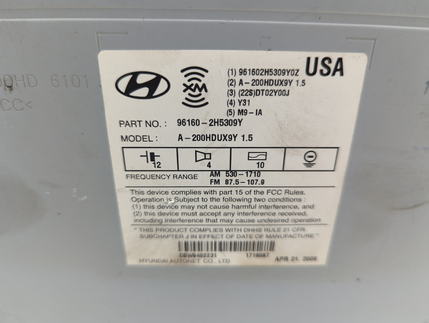 2007-2010 Hyundai Elantra Radio AM FM Cd Player Receiver Replacement P/N:961602H5309Y0Z A-200HDUX9Y Fits Fits 2007 2008 2009
