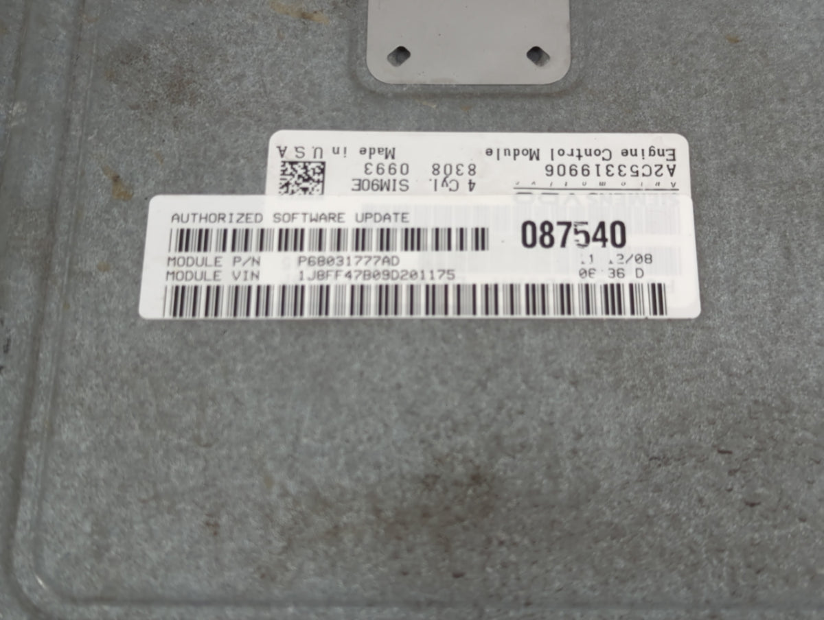 2007-2010 Jeep Compass PCM Engine Control Computer ECU ECM PCU OEM P/N:P68031777AD Fits Fits 2007 2008 2009 2010 OEM Used Au