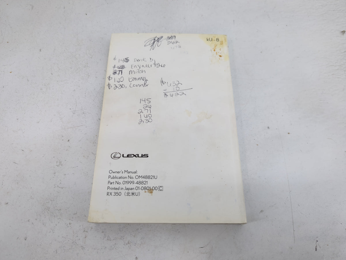 2009 Lexus Rx 350 Owners Manual Book Guide P/N:OM48821U 01999-48821 OEM Used Auto Parts - Oemusedautoparts1.com