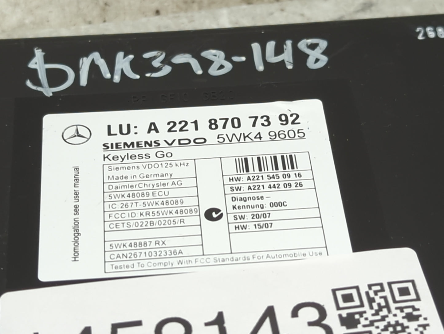 2007-2009 Mercedes-benz S550 Locking Control Module - Oemusedautoparts1.com