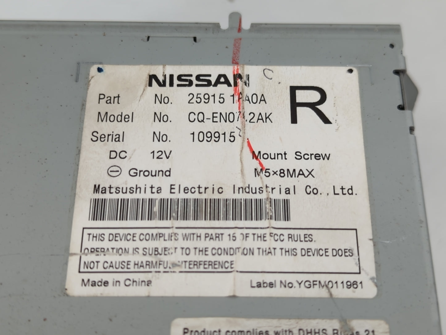 2009-2010 Nissan Murano Radio AM FM Cd Player Receiver Replacement P/N:25915 1AA0A Fits Fits 2009 2010 OEM Used Auto Parts -