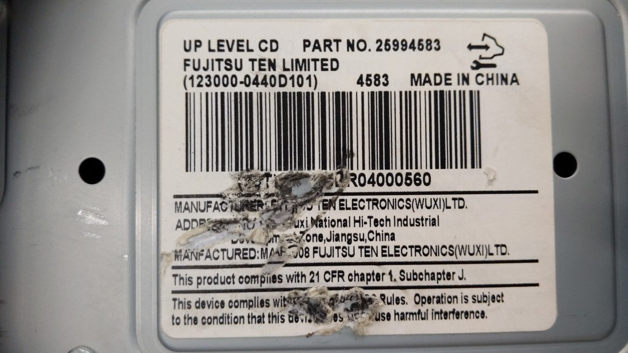 2009 Pontiac Torrent Radio AM FM Cd Player Receiver Replacement P/N:25994583 Fits OEM Used Auto Parts - Oemusedautoparts1.co