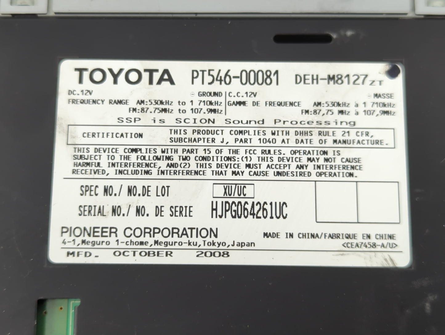 2006-2010 Scion Tc Am Fm Cd Player Radio Receiver - Oemusedautoparts1.com