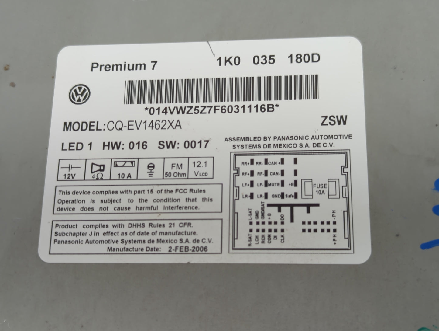 2007-2009 Volkswagen Eos Radio AM FM Cd Player Receiver Replacement P/N:1K0035180D CQ-EV1462XA Fits Fits 2006 2007 2008 2009