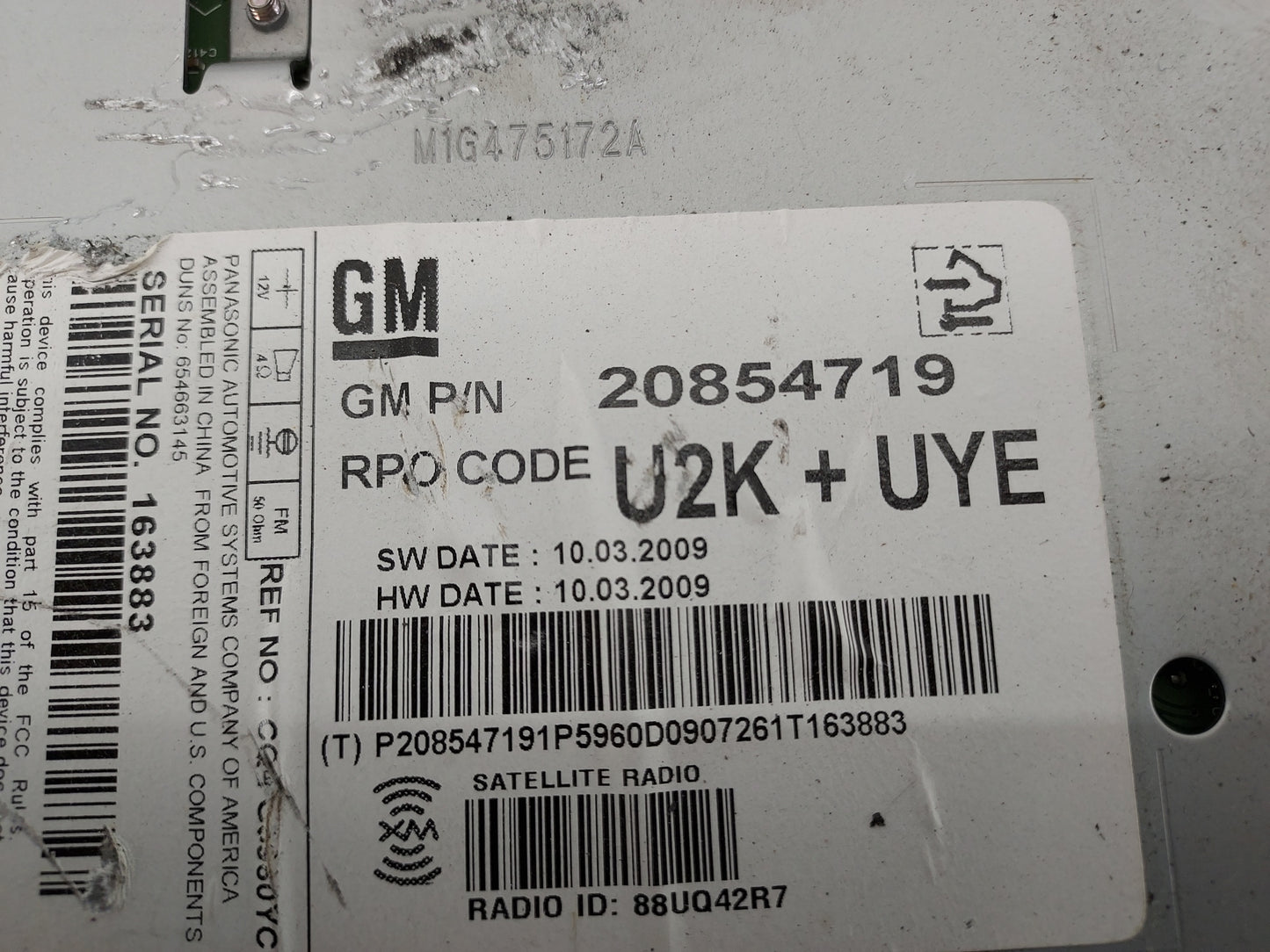 2010 Buick Lacrosse Radio AM FM Cd Player Receiver Replacement P/N:20854719 M1G475126, M1G475172A Fits Fits 2011 OEM Used Au