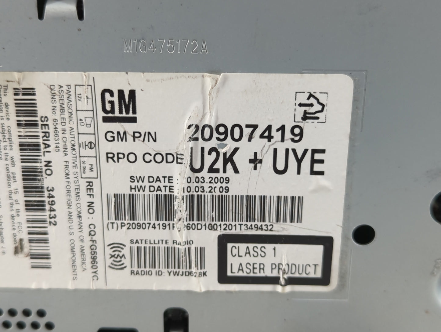 2010 Buick Lacrosse Radio AM FM Cd Player Receiver Replacement P/N:20907419 Fits OEM Used Auto Parts - Oemusedautoparts1.com