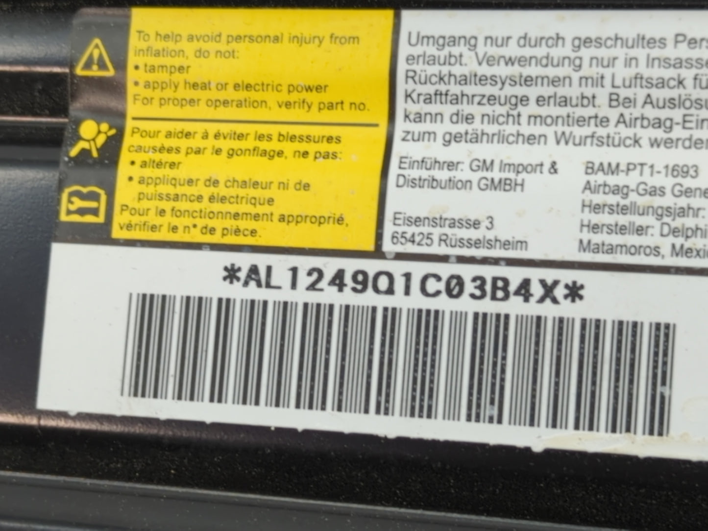 2010 Chevrolet Equinox Air Bag Passenger Right Dashboard OEM P/N:84418789 Fits OEM Used Auto Parts - Oemusedautoparts1.com
