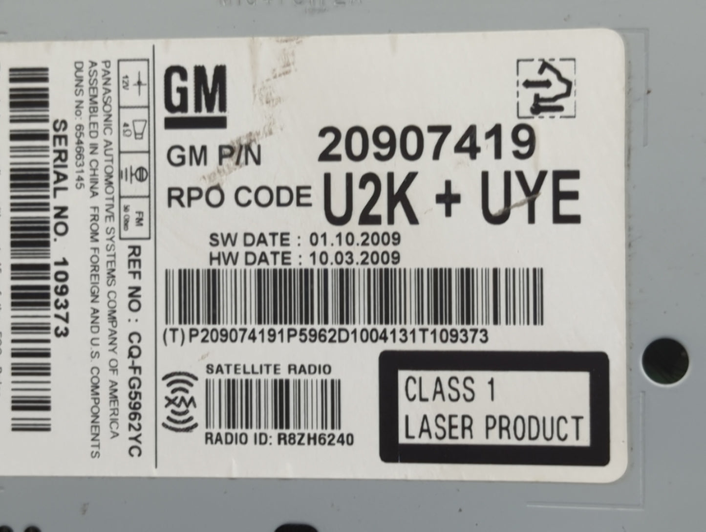 2010 Chevrolet Equinox Radio AM FM Cd Player Receiver Replacement P/N:20907419 Fits Fits 2011 OEM Used Auto Parts - Oemuseda