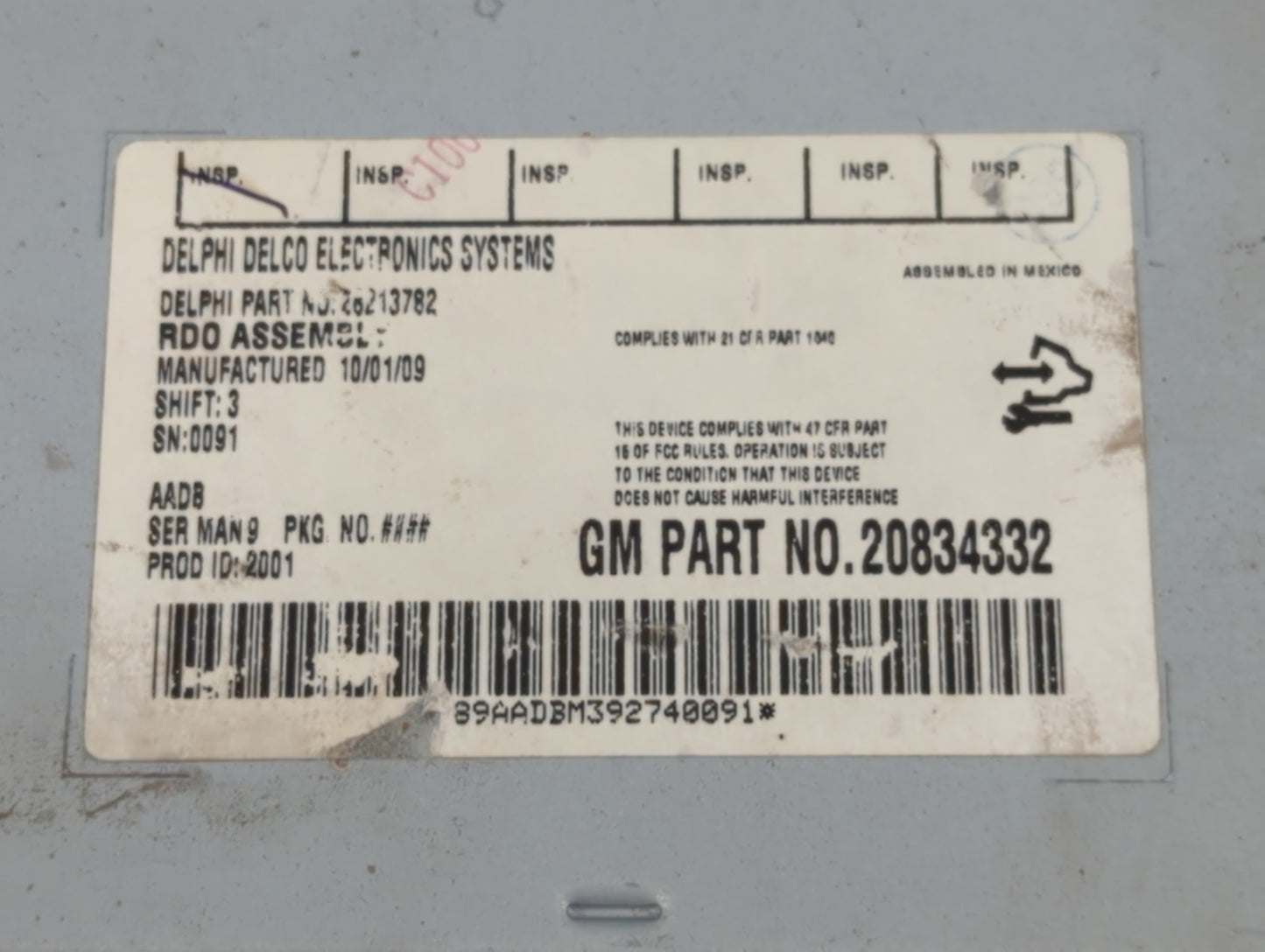 2009-2012 Chevrolet Malibu Radio AM FM Cd Player Receiver Replacement P/N:20834332 Fits Fits 2009 2010 2011 2012 OEM Used Au