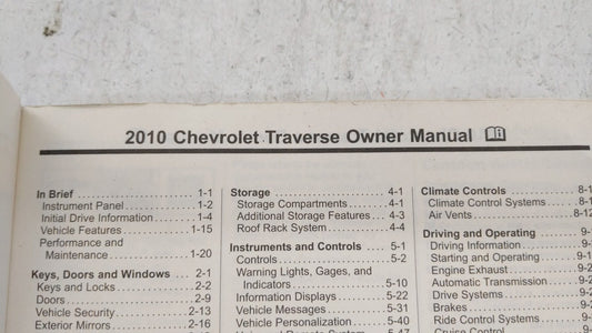 2010 Chevrolet Traverse Owners Manual Book Guide OEM Used Auto Parts