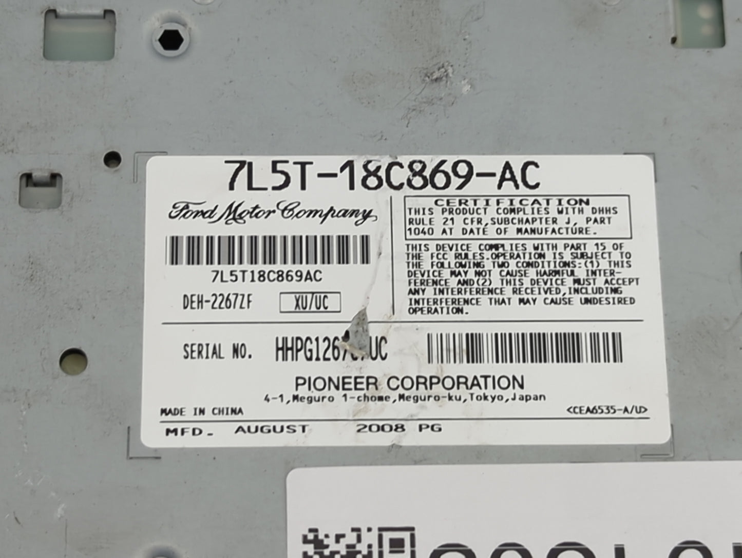 2007-2011 Ford Ranger Radio AM FM Cd Player Receiver Replacement P/N:7L5T-18C869-AC 7L5T18C869AC Fits OEM Used Auto Parts -
