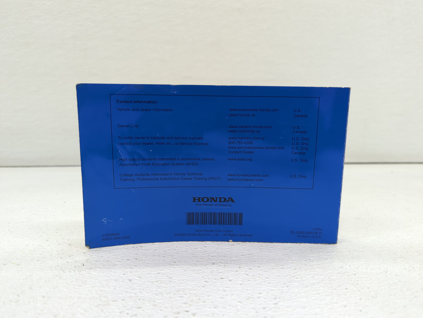 2010 Honda Civic Owners Manual Book Guide OEM Used Auto Parts - Oemusedautoparts1.com