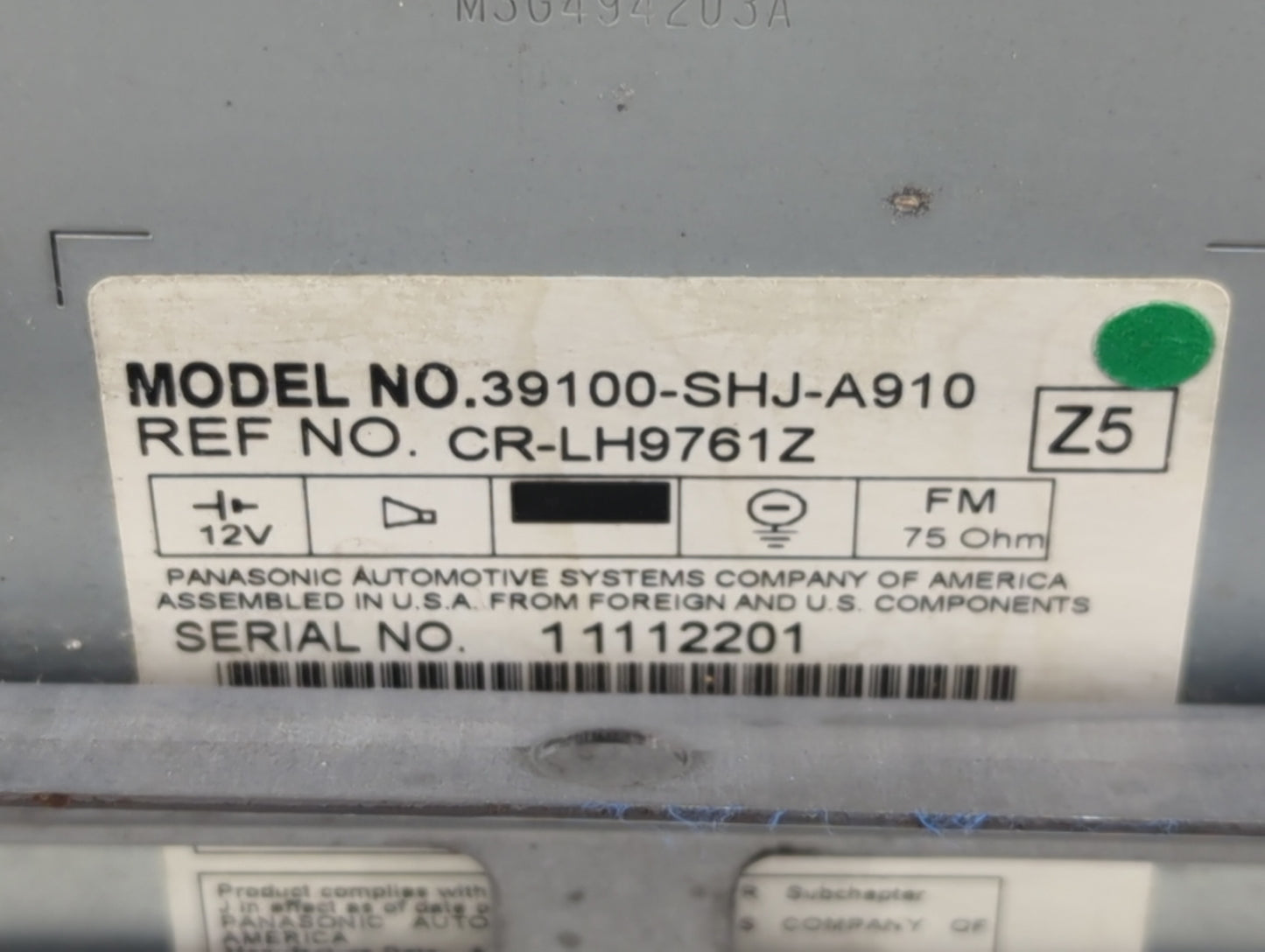 2005-2010 Honda Odyssey Radio AM FM Cd Player Receiver Replacement P/N:39100-SHJ-A910 Fits Fits 2005 2006 2007 2008 2009 201