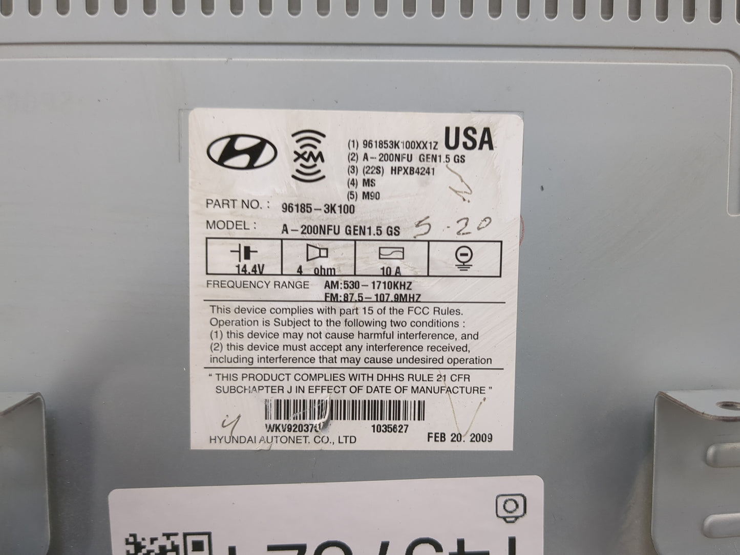 2009-2010 Hyundai Sonata Radio AM FM Cd Player Receiver Replacement P/N:96185-3K100 Fits Fits 2009 2010 OEM Used Auto Parts
