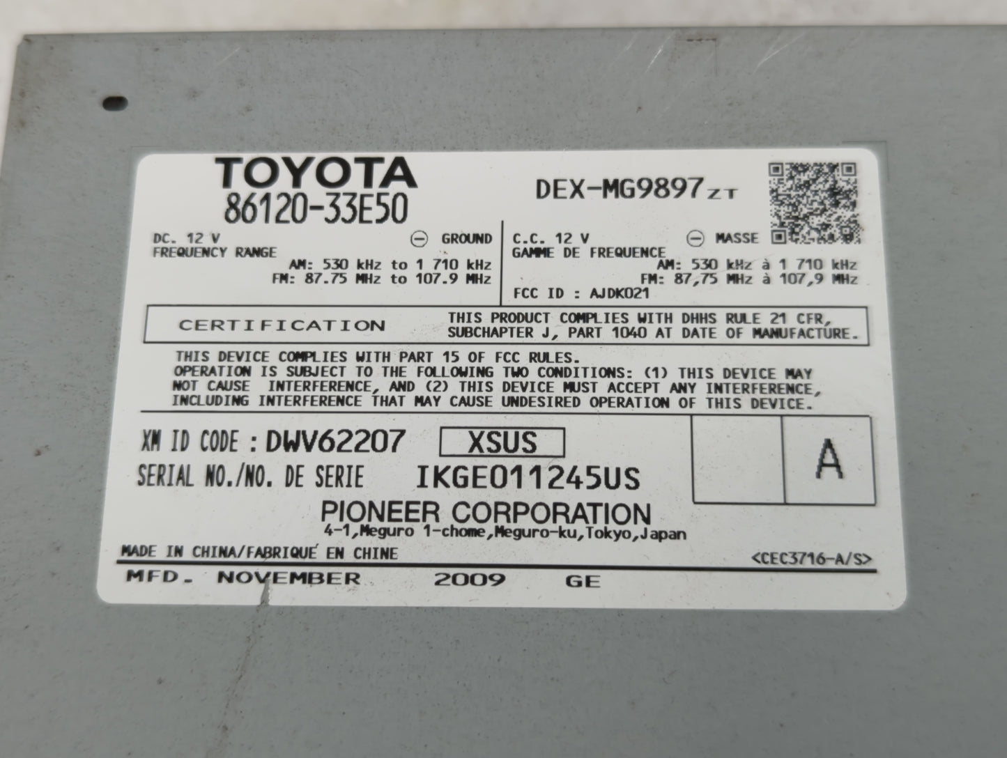 2010-2012 Lexus Es350 Radio AM FM Cd Player Receiver Replacement P/N:86120-33E50 Fits Fits 2010 2011 2012 OEM Used Auto Part