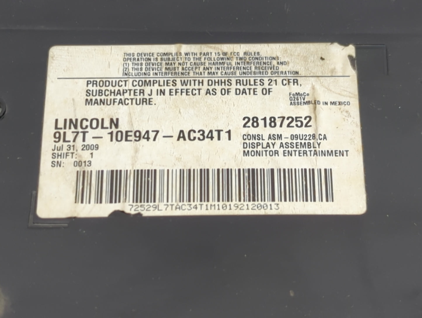 2010 Lincoln Navigator Information Display Screen Tan - Oemusedautoparts1.com