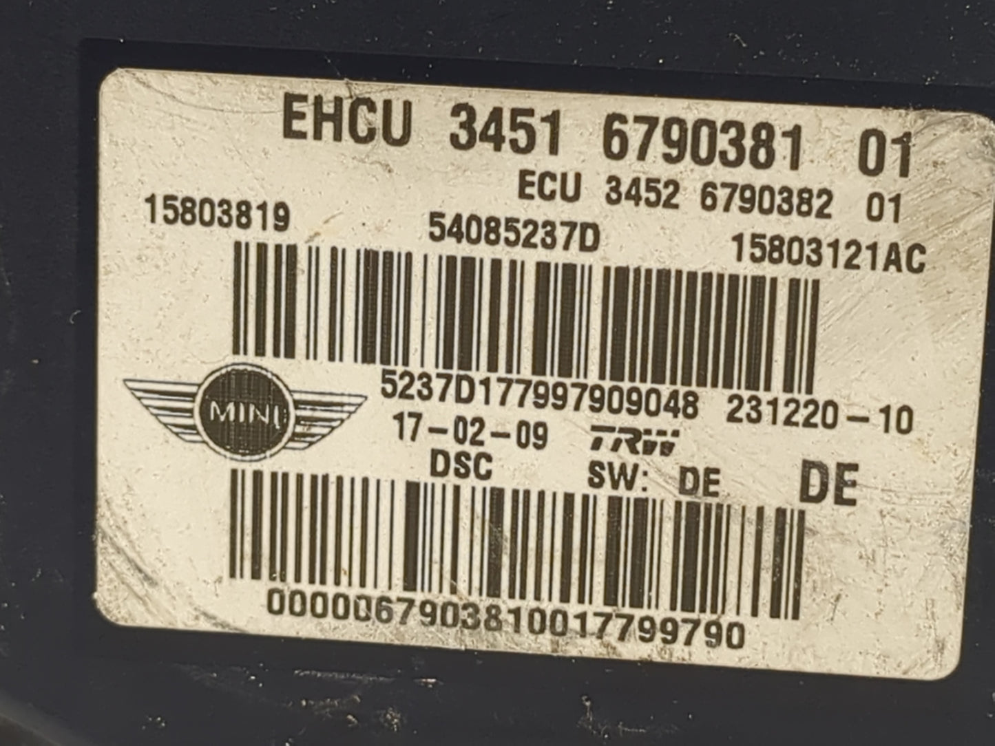 2009-2010 Mini Cooper ABS Pump Control Module Replacement P/N:15803121AC 54085237D, 15803819 Fits Fits 2009 2010 OEM Used Au