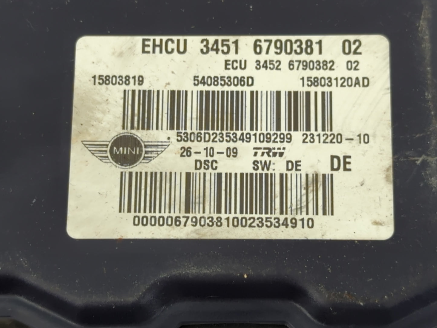 2010 Mini Cooper ABS Pump Control Module Replacement P/N:15803819 Fits OEM Used Auto Parts - Oemusedautoparts1.com