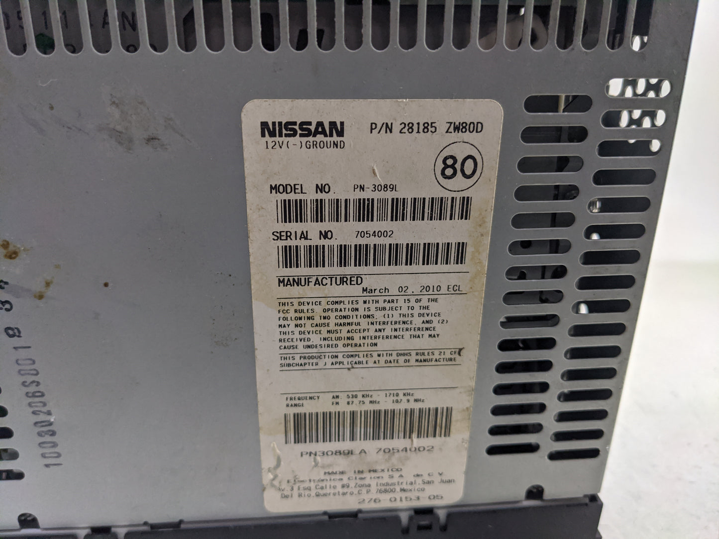 2010-2012 Nissan Versa Radio AM FM Cd Player Receiver Replacement P/N:28185 ZW80D Fits Fits 2010 2011 2012 2014 2015 2016 OE
