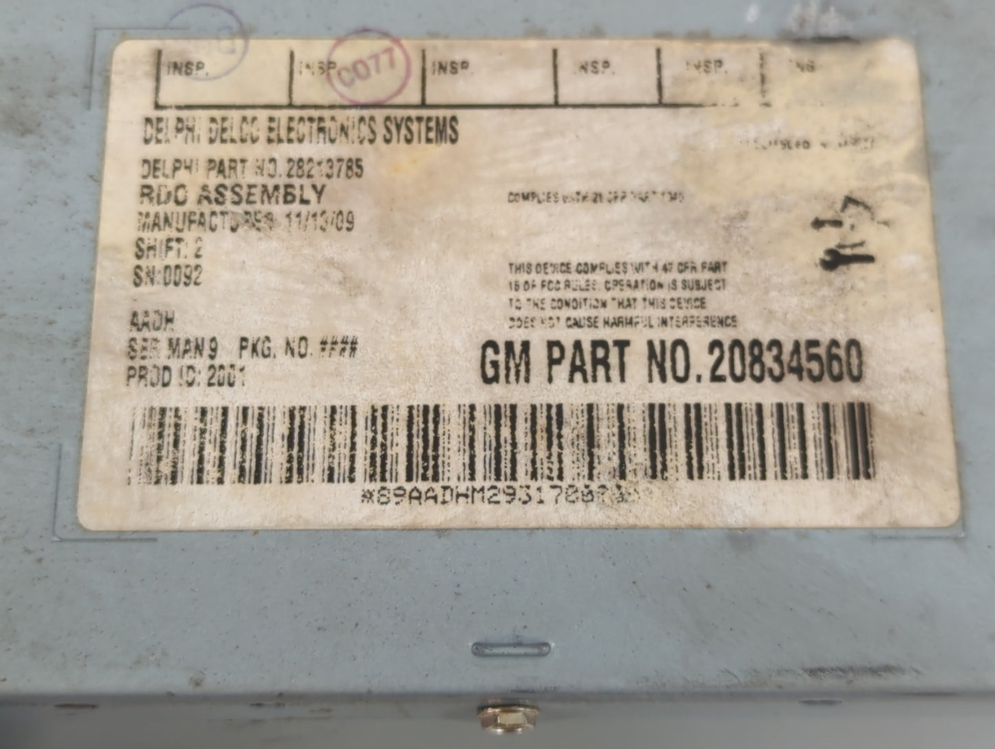 2009-2010 Pontiac G6 Radio AM FM Cd Player Receiver Replacement P/N:20834560 Fits Fits 2009 2010 OEM Used Auto Parts - Oemus