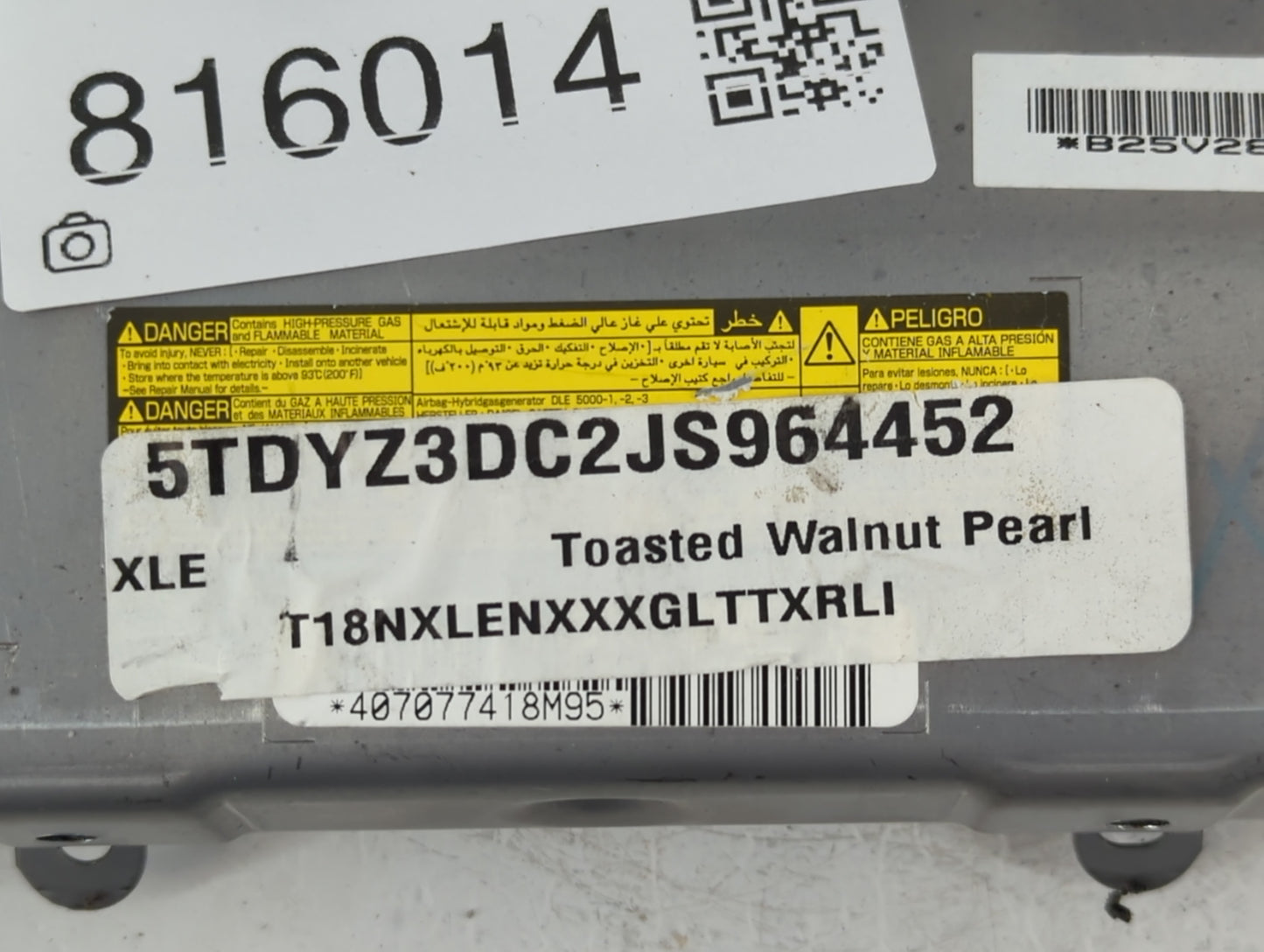 2008-2010 Toyota Highlander Air Bag Passenger Right Dashboard OEM Fits Fits 2008 2009 2010 OEM Used Auto Parts - Oemusedauto
